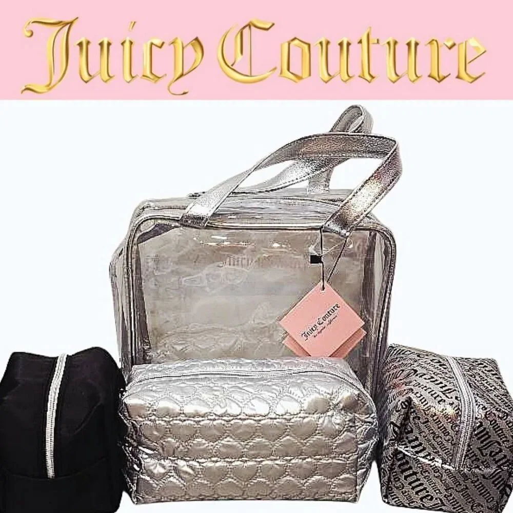 Juicy Couture Word Play & Quilted Heart Logo 4-Piece Nested Travel Cosmetic Bags